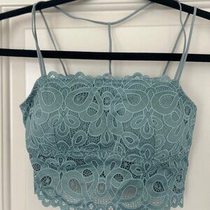 New Hollister Abercrombie Blue Lace Longline Squareneck Strappy Bralette Sz XS
